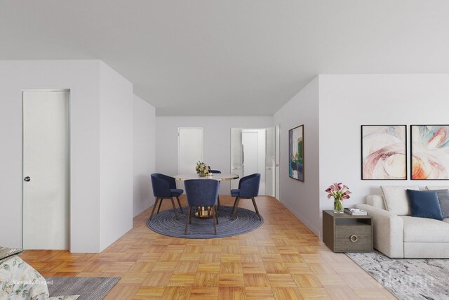 interior space with light parquet flooring