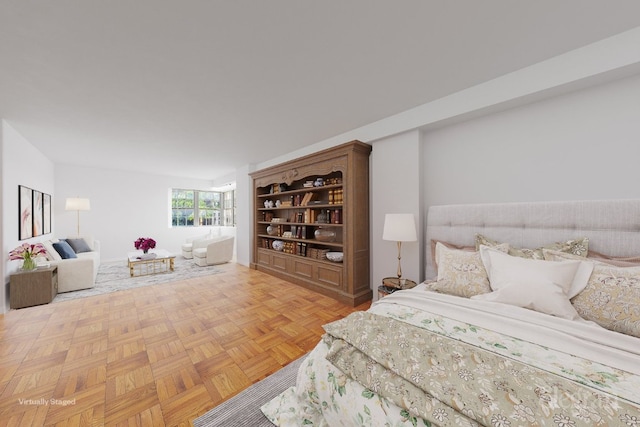 bedroom with parquet flooring