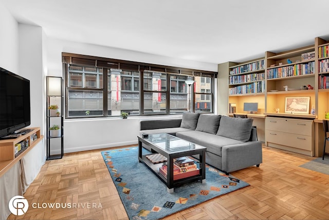 living area with baseboards