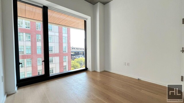 unfurnished room with baseboards, a healthy amount of sunlight, and light wood-style floors