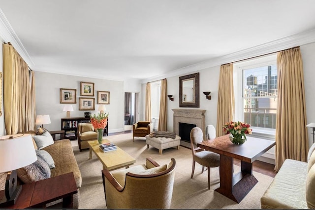 living room featuring ornamental molding