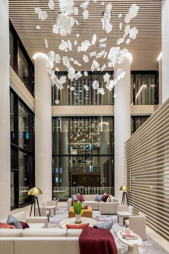 building lobby featuring a high ceiling