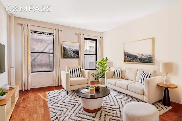 living area with wood finished floors