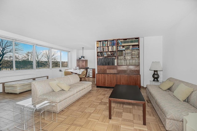 living room with light parquet flooring