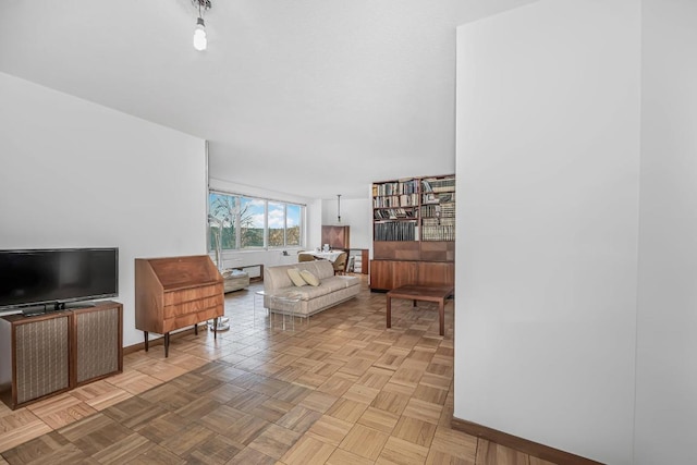 living room featuring light parquet floors