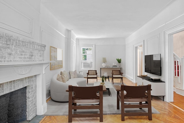 living area with a fireplace