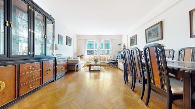 living room featuring light parquet floors