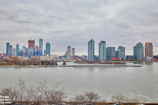 view of city with a water view