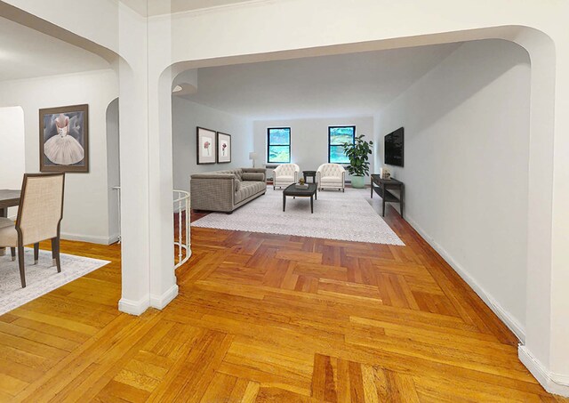 corridor with parquet flooring