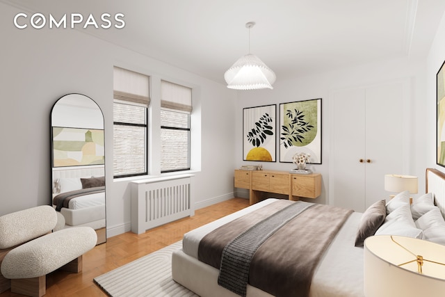 205 E 10th St Unit 1C/2C, New York City, NY 10003 - bedroom featuring radiator heating unit and a closet