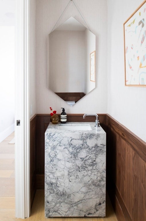 interior space with sink and light hardwood / wood-style flooring