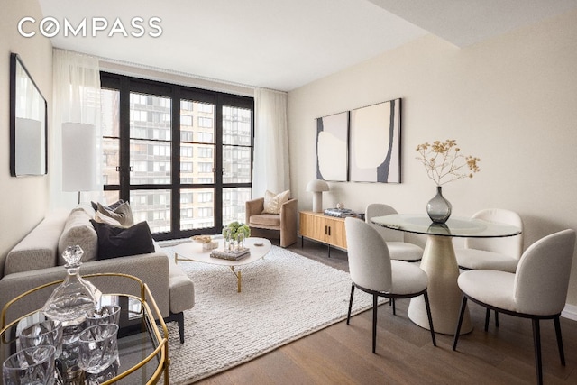 living room with hardwood / wood-style floors