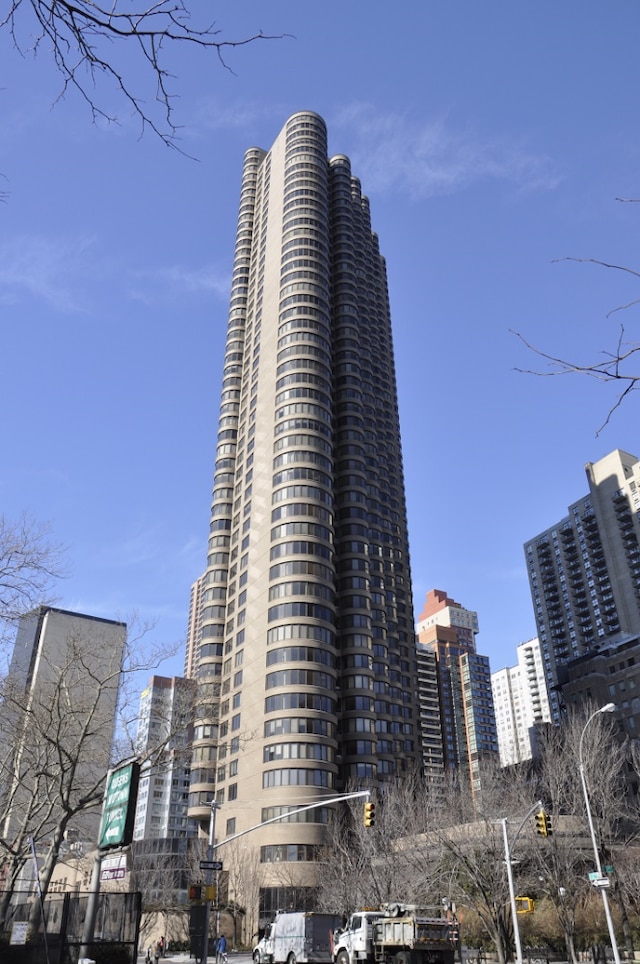 view of building exterior with a city view