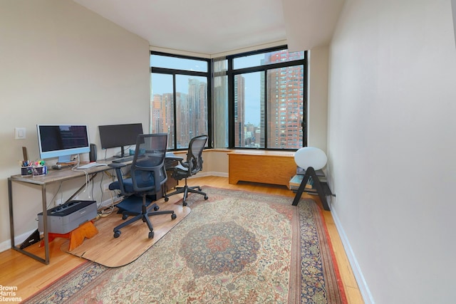 office space with baseboards and wood finished floors