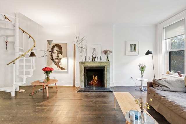 living room with dark wood-type flooring