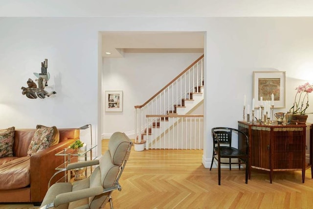 interior space with parquet floors