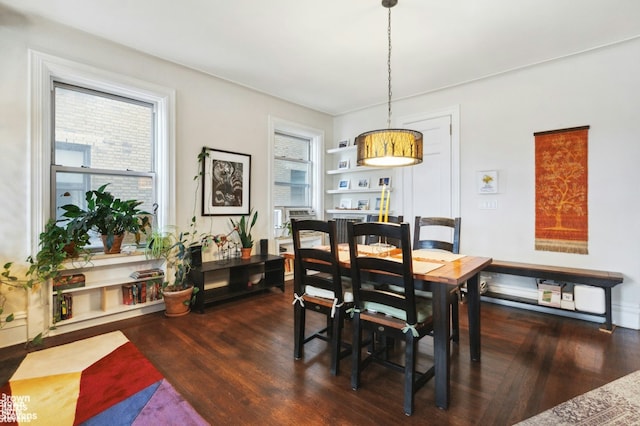 dining area with dark wood-style floors and plenty of natural light