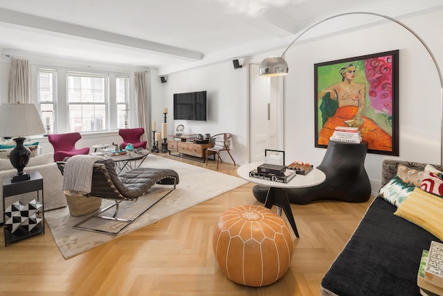 40 E 66th St Unit 4B, New York City, NY 10065 - living room featuring beam ceiling
