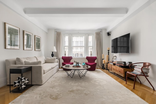 40 E 66th St Unit 4B, New York City, NY 10065 - living area with beam ceiling and ornamental molding