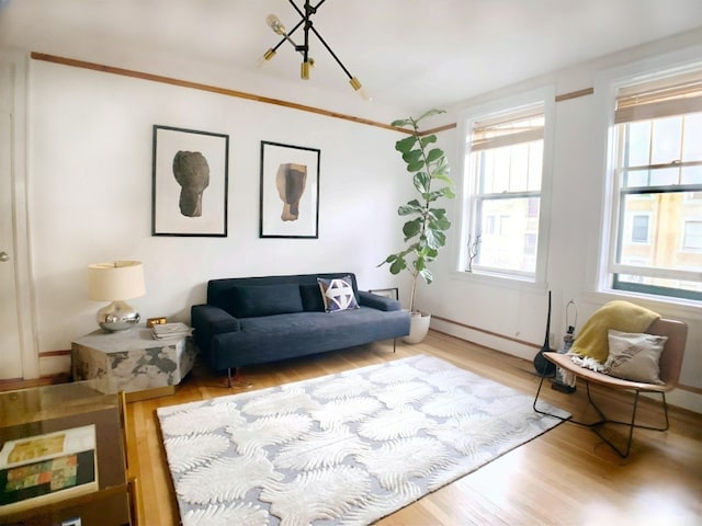 living area featuring light wood-style flooring