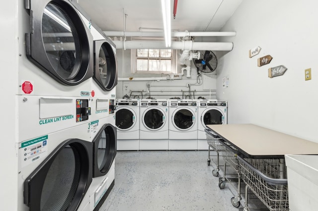 390 Riverside Dr Unit 5G, New York City, NY 10025 - shared laundry with washing machine and clothes dryer and estacked washer and dryer