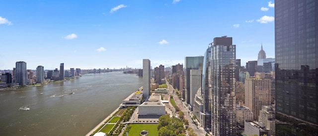 view of city with a water view