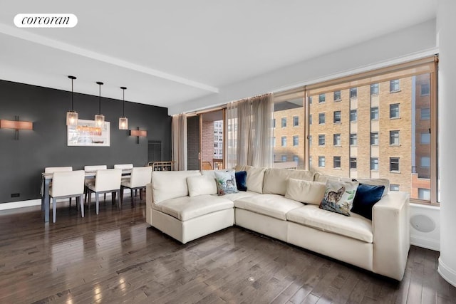 living room with dark wood-type flooring