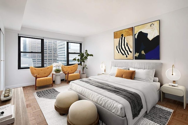 bedroom with parquet floors