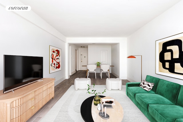 living room with hardwood / wood-style floors