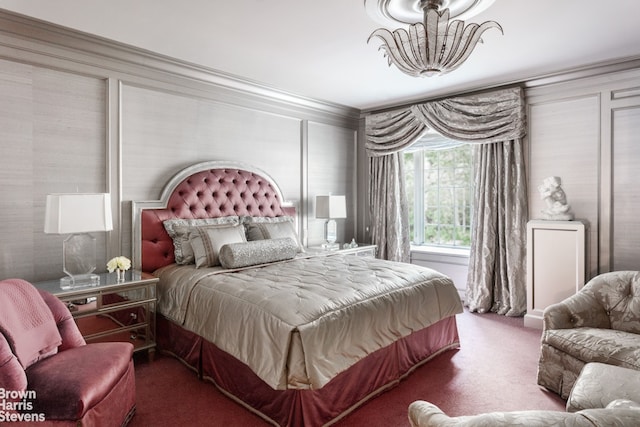 11 E 74th St, New York City, NY 10021 - carpeted bedroom with crown molding and a chandelier