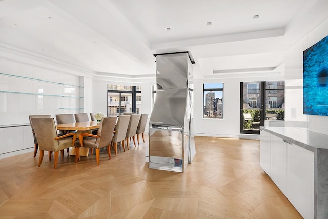 dining room with a city view