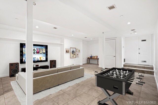 5 W 120th St Unit 1, New York City, NY 10027 - playroom with baseboards, visible vents, light tile patterned floors, and recessed lighting