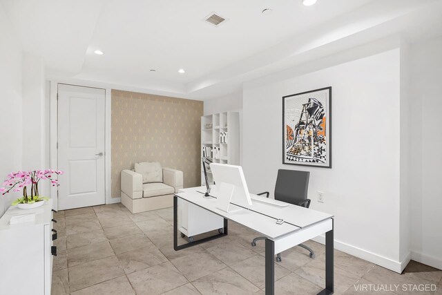 5 W 120th St Unit 1, New York City, NY 10027 - office space featuring recessed lighting, visible vents, a raised ceiling, and baseboards