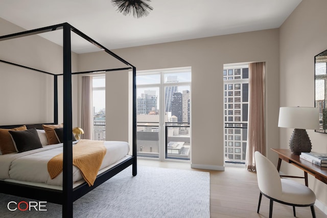 555 W 22nd St Unit Ph16Be, New York City, NY 10011 - bedroom featuring multiple windows, light wood finished floors, access to exterior, and a view of city