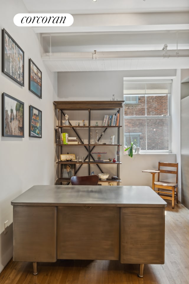 home office featuring wood finished floors