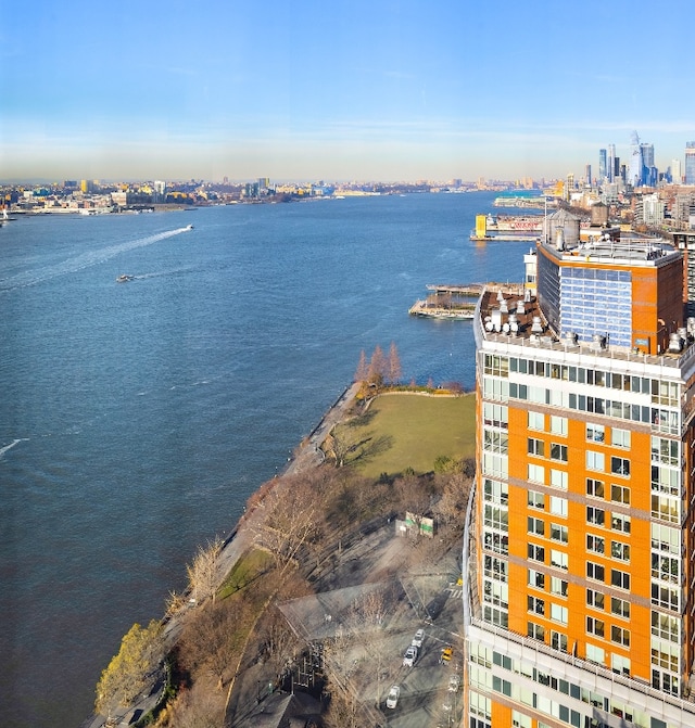 aerial view with a water view