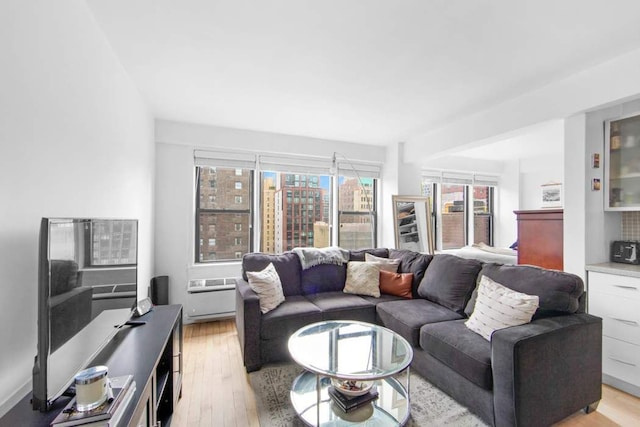 living room with light hardwood / wood-style flooring