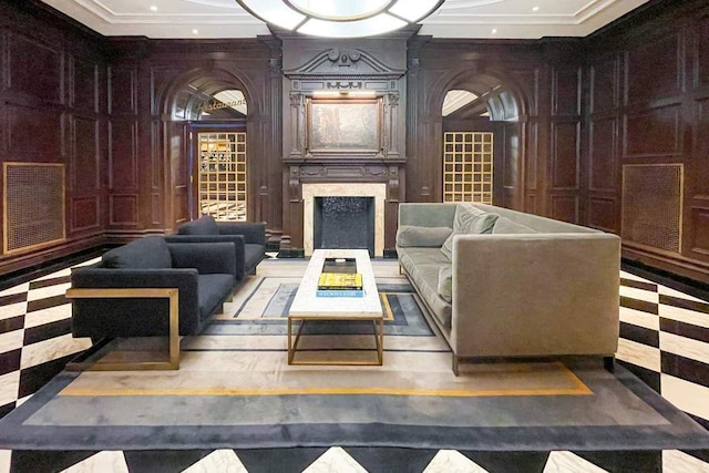 10 Park Ave Unit 5K, New York City, NY 10016 - building lobby featuring crown molding, recessed lighting, and a decorative wall