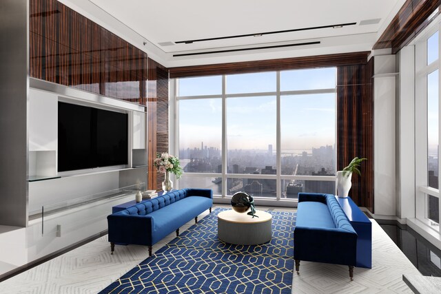 living room with expansive windows