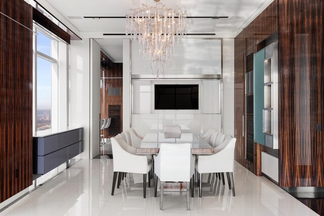 dining room with a chandelier