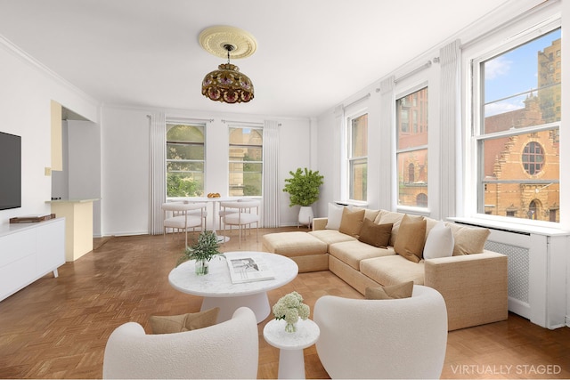 357 W End Ave Unit 3, New York City, NY 10024 - living area featuring plenty of natural light, ornamental molding, and baseboards