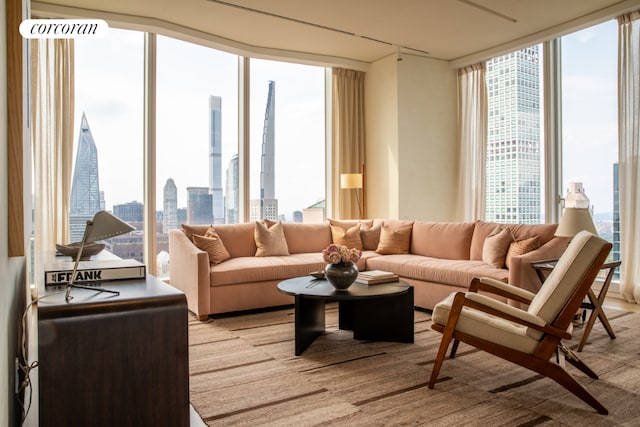 living room with expansive windows