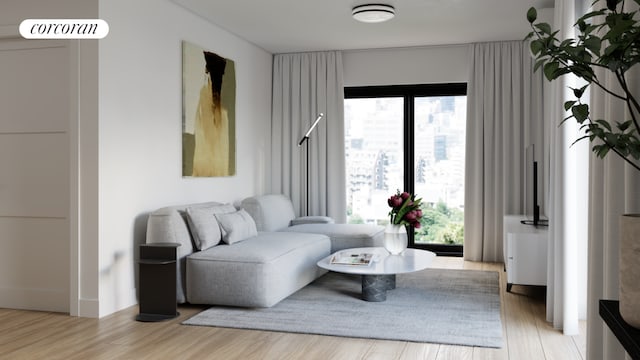 living area with light hardwood / wood-style floors