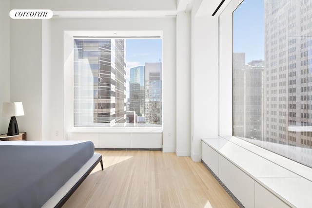 bedroom with light hardwood / wood-style floors