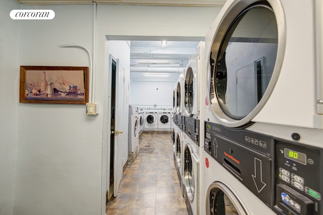 67-30 Clyde St Unit 3J, New York City, NY 11375 - communal laundry room with estacked washer and dryer and washer and dryer