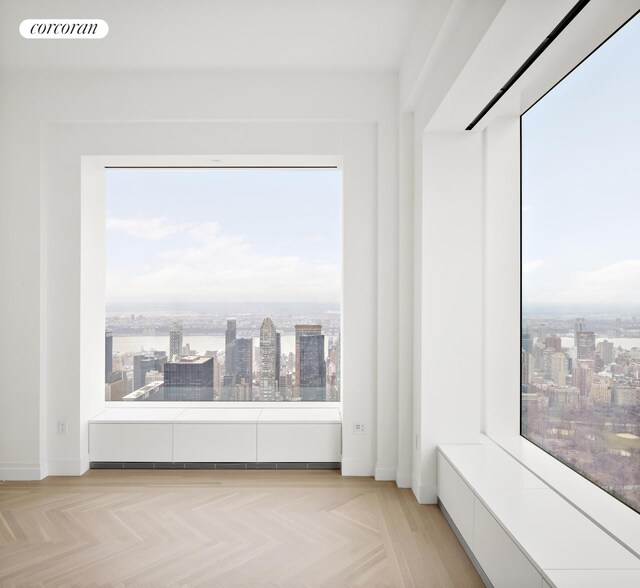 interior space with parquet flooring