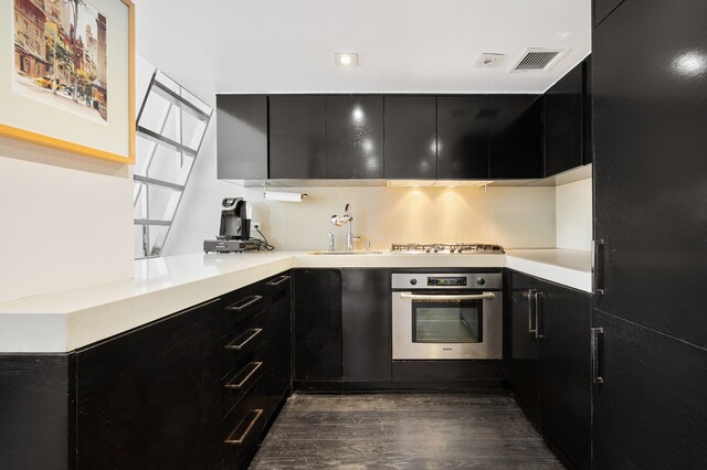 kitchen with dark wood-type flooring, appliances with stainless steel finishes, and sink