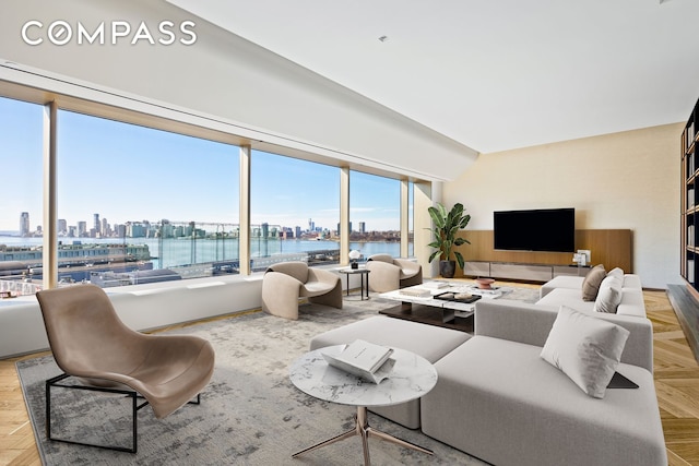 living room with a view of city