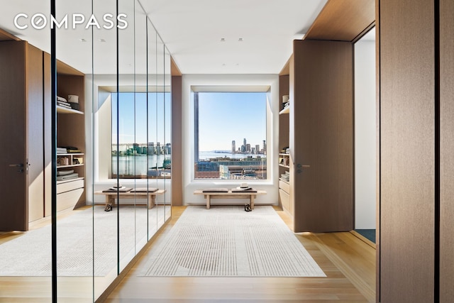 551 W 21st St Unit 10B, New York City, NY 10011 - hallway with wood finished floors and a city view