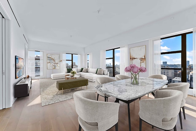 dining space featuring light hardwood / wood-style floors